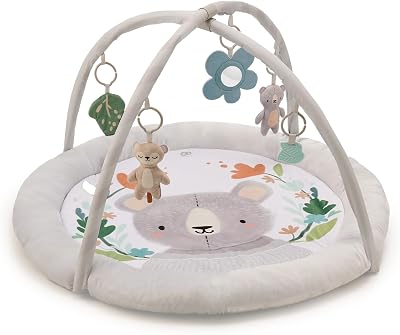 COZYPLAY Gimnasio para bebé, Alfombra para niños, Tapete de Peluche con Juguetes, Juguetes Que activan, 2 Arcos Blandos, Puede Lavar a máquina, Gris