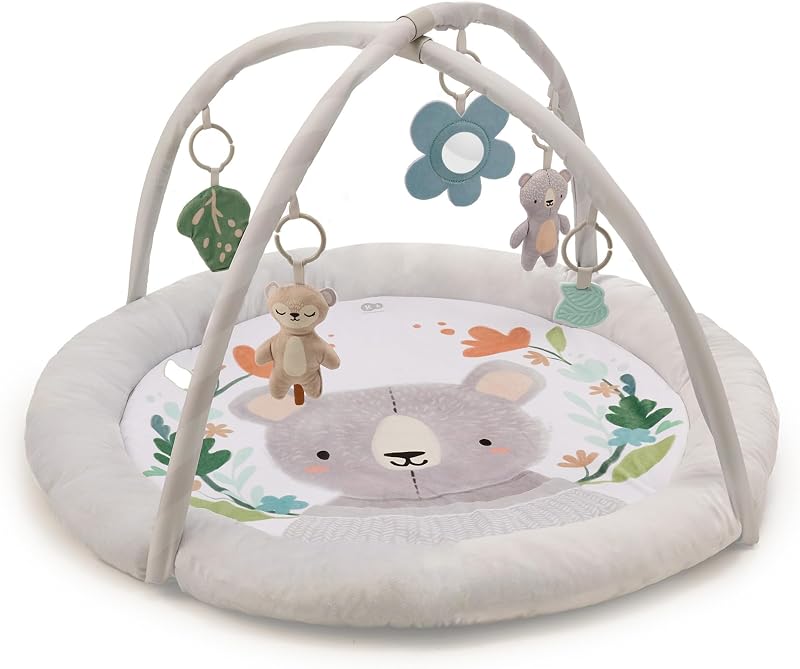 COZYPLAY Spielmatte für Babys, Spieldecke mit Aktivierende 4 Spielzeugen, Praktisch - maschinenwaschbar, 2 weiche Spielbögen, Komfortable Lagerung