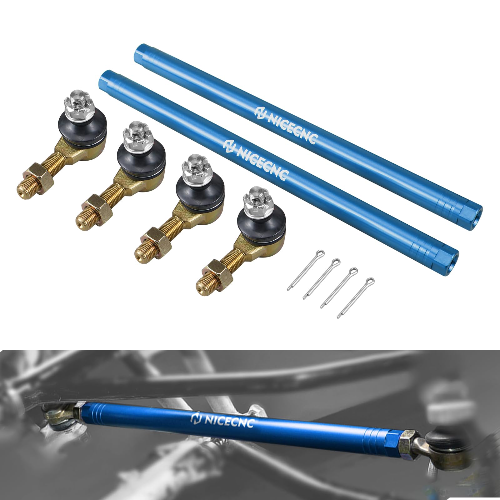 Photo 1 of NICECNC Tie Rods and Tie Rod Ends Compatible with Yamaha Raptor 700 YFM700 2013 2015-2023,Raptor 700 YFM700R 2006 2007 2008 2014,Raptor 700R YFM700R 2009-2013 2015-2023 Tie Rod Kit,Blue