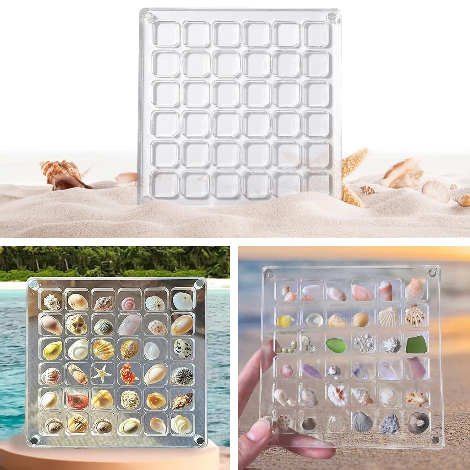 NECXON Acrylic Shells Display Box, Clear Acrylic Display Box Shells Storage Boxes With Lids Acrylic Box for Shells Gems Nail Decorations Small Jewelry (36 Grids)