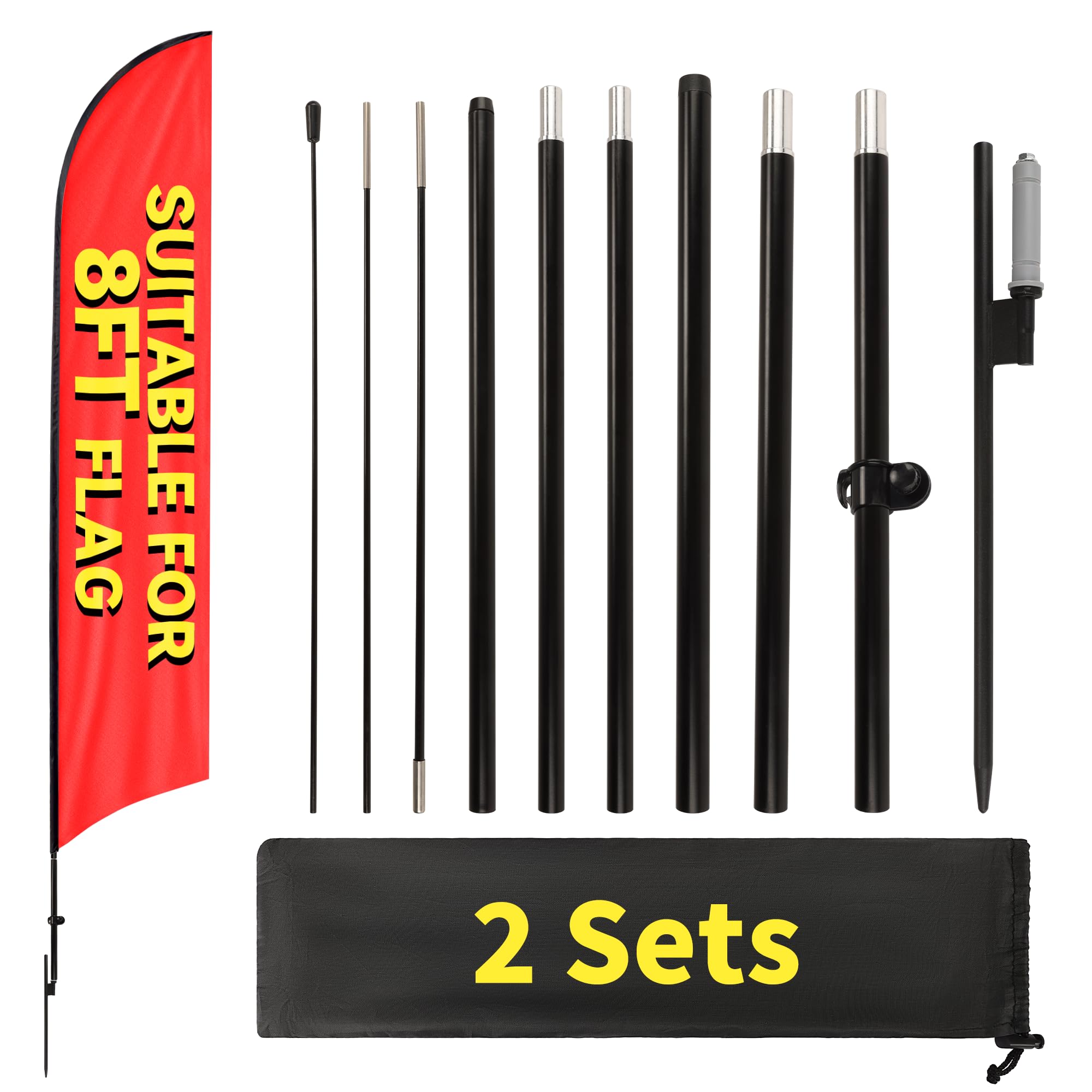Photo 1 of 2 Sets 10FT Heavy Duty Feather Flag Pole Kit for 8FT Swooper Flags, Portable Reinforced Aluminum Banner Pole with Rotating Ground Stake, Ideal for Outdoor Advertising, Storefronts (10FT, 2 Sets)