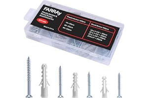 FARRAY Drywall Anchors and Screws Assortment Kit, Plastic Wall Anchors with Galvanized Phillips Flat Head Self Tapping Wood Screws, 200pcs