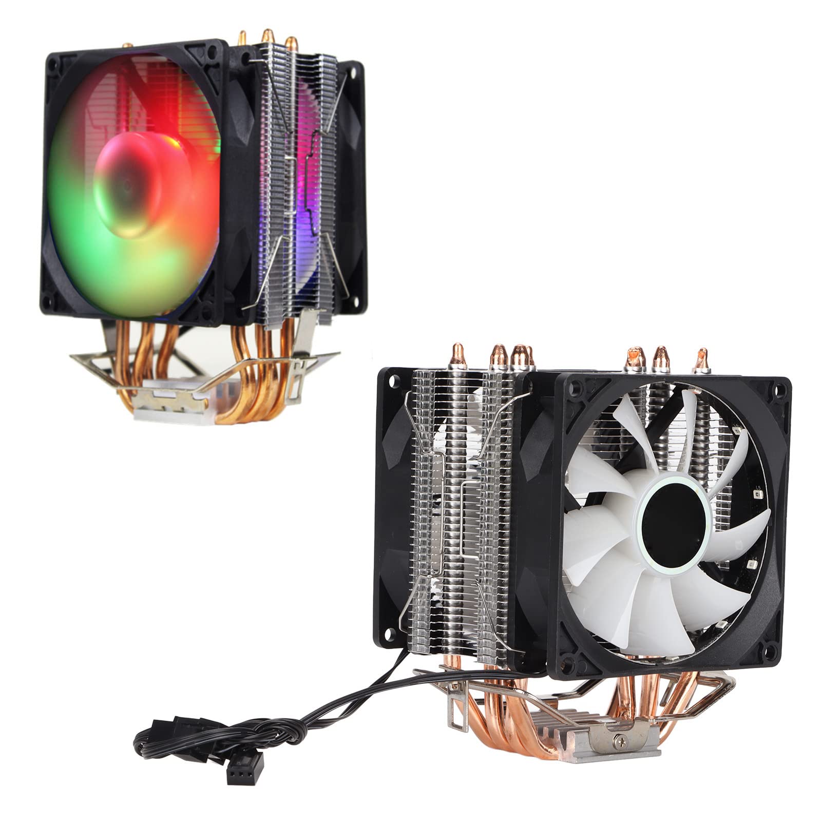 CPU Fan Compatible with Core2DUO, Core 2, Celeronp, Pentium4, Pentium D, LGA 775/1155/1156/1366/2011, Core I3/I5/I7, AM2AM2+, AM3, Sempron RGB 3pin Noiseless Cooling Fans(Dual)