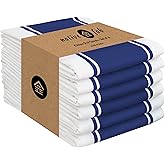 Native Fab Kitchen Dish Towels 18x28 Inch, Set of 6, Wide Stripe, Super Absorbent, Fast Dry, Soft, 100% Cotton Towels for Wiping Hands, Drying Dishes, Cleaning Spills Dish Cloths Set - Ink Blue