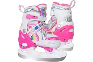 BASYNOL Nattork Adjustable Ice Skates,Soft Padding and Reinforced Ankle Support Ice Skates for Kids,Boys and Girls,Gray Blue Lace-Up Fun Hockey Skate,S,M,L,XL