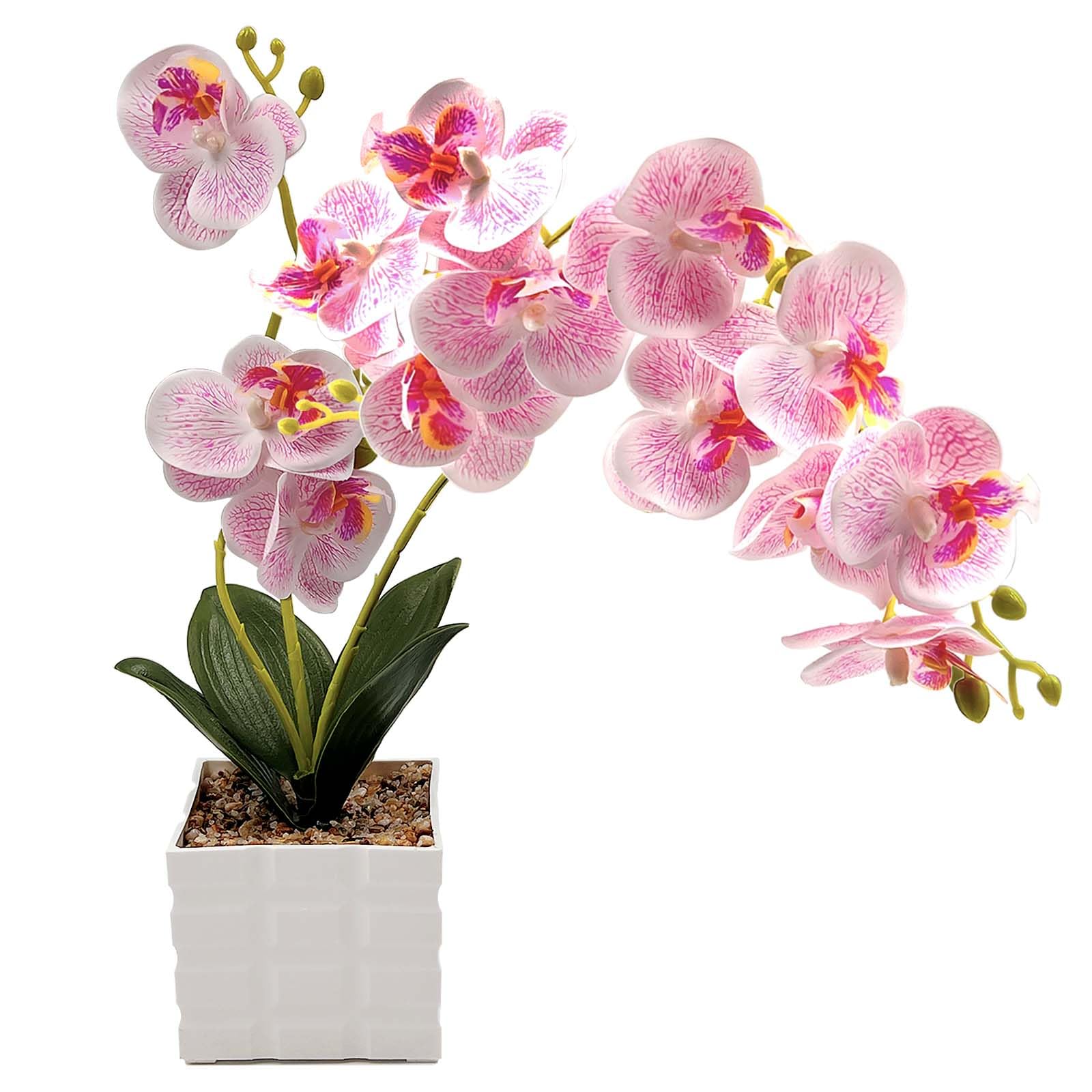Photo 1 of Daily Treasures 13-Heads Artificial Orchid Flower in Pot,50cm Silk Orchid Arrangement with Plastic Vase,Potted Pink Flowers,Silk Phalaenopsis Indoor Decor for Home Table Centerpiece