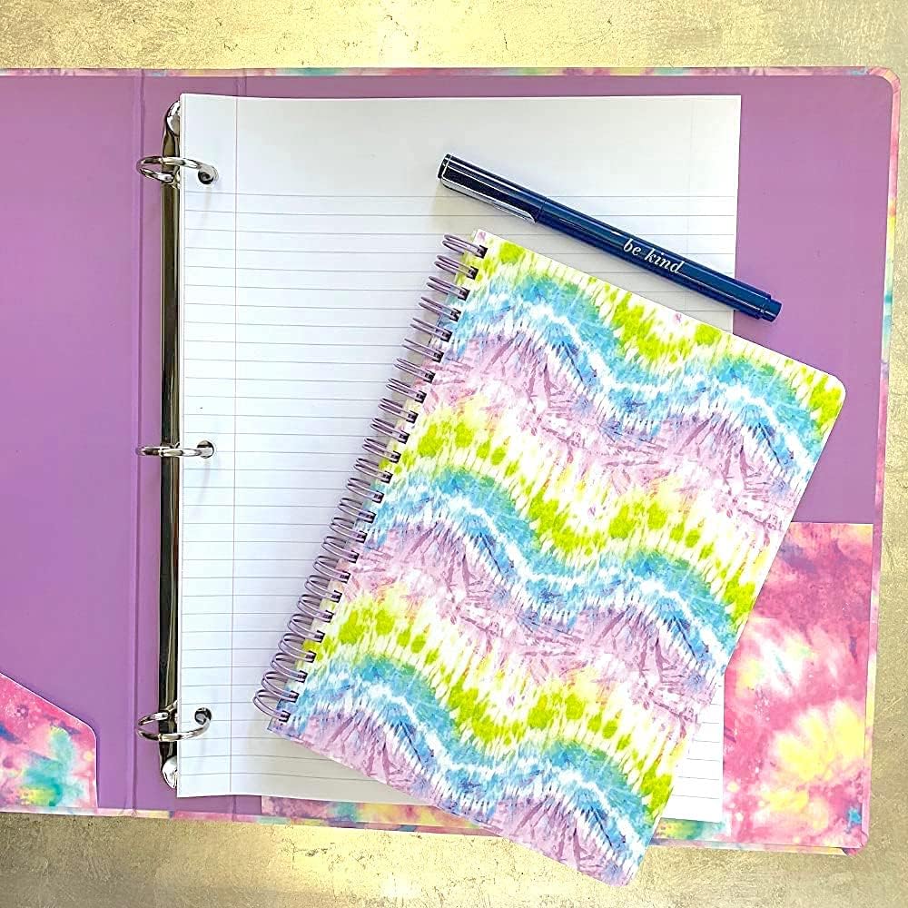 Steel Mill & Co Cute Decorative Hardcover 3 Ring Binder for Letter Size Paper, 1 Inch Round Rings, Floral Binder Organizer for School/Office, Tie Dye : Office Products