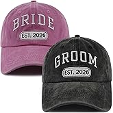2PCS Bride and Groom 2026 Hat for Men Women, Funny Adjustable Embroidered Engagement Honeymoon Newlyweds Couples Baseball Cap