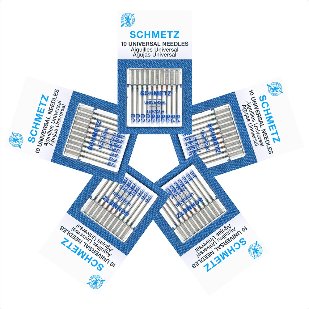 50 Schmetz Universal Sewing Machine Needles - Assorted Sizes - Box of 5 Cards