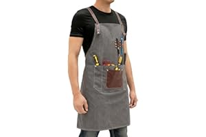 Fammio Apron for Men Women, 16oz Heavy-Duty Canvas & Faux Leather Apron, Multi Pockets for Crafts, Kitchen & Workshop