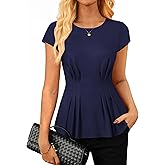 GRACE KARIN Womens Dressy Casual Peplum Tops, 2026 Cap Sleeve Work Blouses, Spring Summer Crew Neck Business Shirts