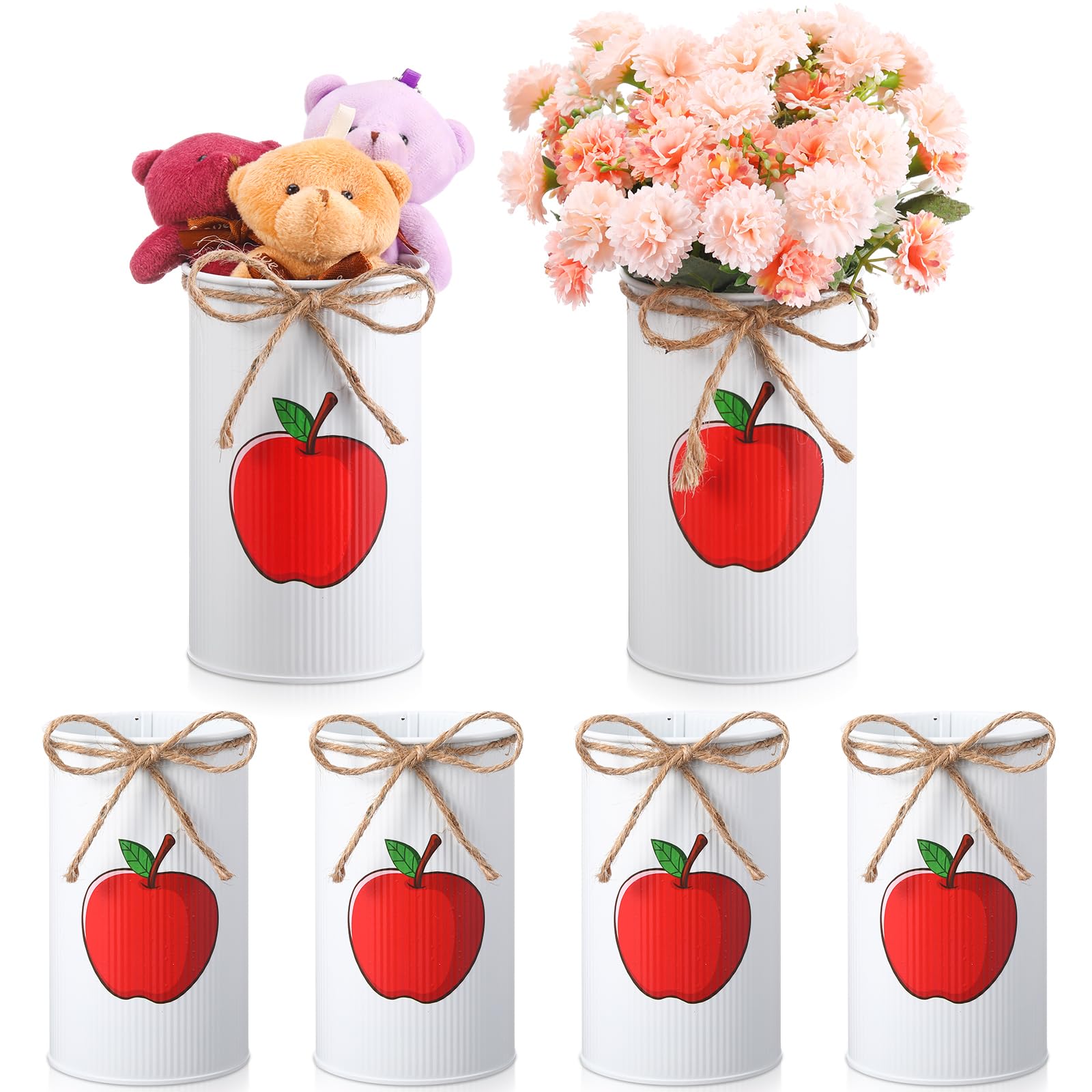 Photo 1 of Domensi 6 Pcs Fall Apple Decorations Apple Vases Autumn Thanksgiving Table Centerpieces Galvanized Metal Vase for Flower Mason Jar Utensil Holder for Home Office Decor Teacher Appreciation Gifts(Red)