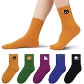 soxitoevy 5 Pairs Halloween Socks for Women Cute Embroidered Crew Sock Gift | Funny Pumpkin Ghost Embroidered Pattern, Soft Cozy 80% Cotton, US Size 5.5-8.5, Women Men Girls Halloween Party Costume Gift