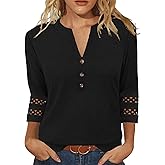 JomeDesign Womens Tops V Neck 3/4 Length Sleeve Shirts Dressy Casual Tunic Blouses Summer Tees