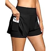 Women's 2 in 1 Running Shorts - High Waisted Lightweight Athletic Workout Gym Yoga Shorts Spandex Liner with Pockets