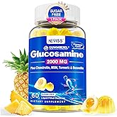 Glucosamine 2000mg Filled Gummies, Extra Strength Glucosamine Chondroitin MSM and Turmeric Supplement for Men & Women, w/Boswellia, Hyaluronic Acid, VIT D3 & Zinc, Sugar Free, Pineapple Flavor, 60Cts
