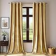 BULBUL Velvet Gold Curtains 84 inch Length- Living Room Blackout Thermal Window Drapes Darkening Decor Grommet Curtains for B