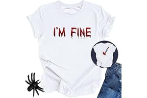 OCURHU I'm Fine Bloody Shirt Halloween Horror Blood Tshirts Funny Blood Bloodstained Splatter Halloween Costume