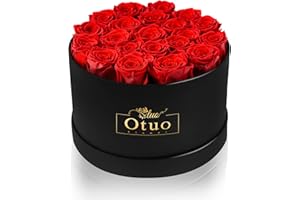 Otuo 21-Piece Preserved Roses in Gift Box, Real Eternal Rose Flower, Valentines Day Gifts for Her, Girlfriend, Mom, Women, Wife, Birthday Anniversary and Wedding (Red)