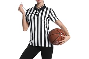 THAPOWER Women's Official Referee Shirt Black & White Stripe Ref Umpire Jersey Short Sleeve for Basketball Football Hockey