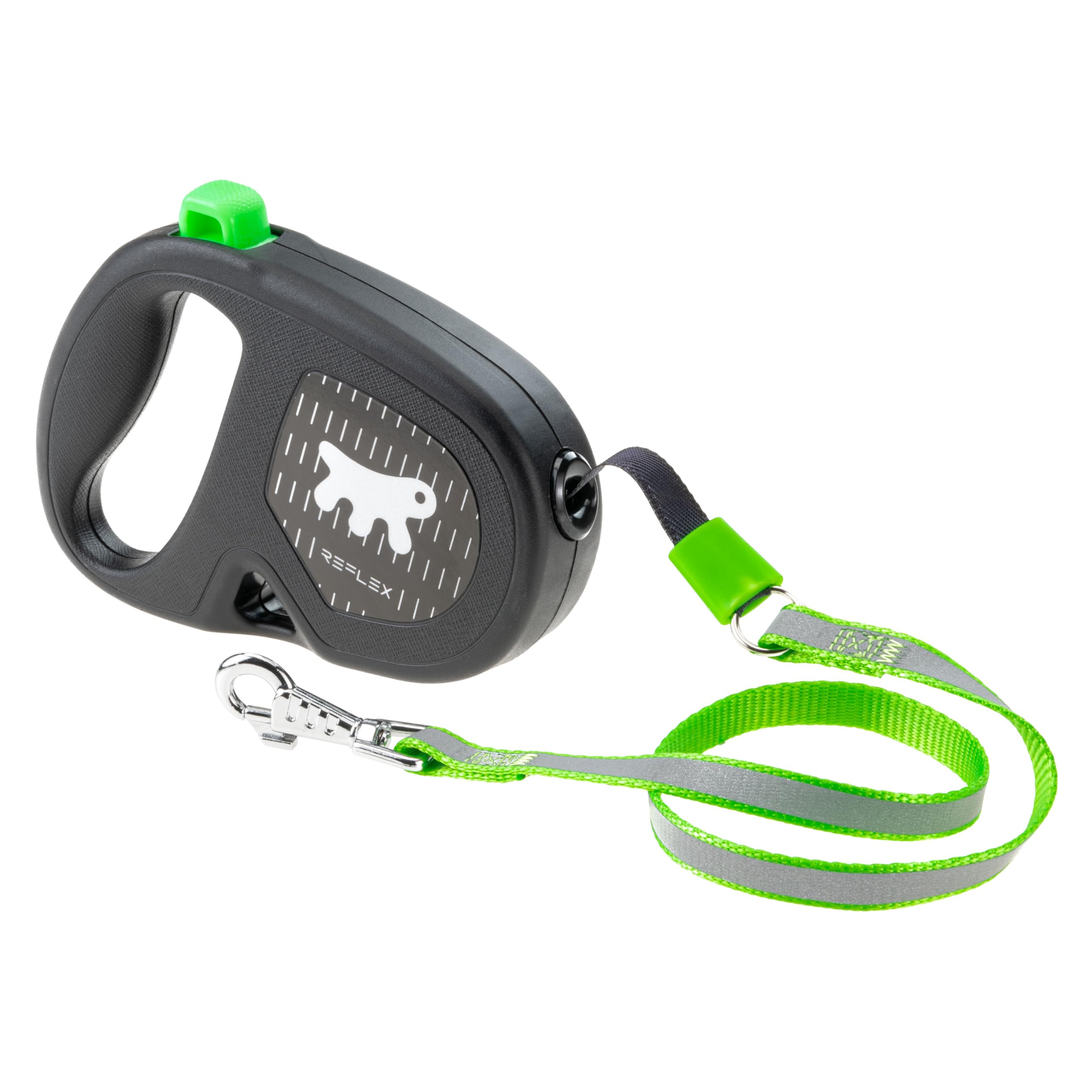 Ferplast FLIPPY ONE REFLEX Reflective Extendable Dog Lead - Evening Walks - Bag Holder - Lock & Release Button - Ergonomic Design - Cord - Max 12 Kg - 4.5m, Green