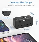 Mscien Double Plug Adaptor with 3 USB 13A UK Multiplug Extender Black view 6