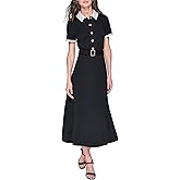 Karl Lagerfeld Womens Contrast Collar and Sleeve Trim Midi Dress