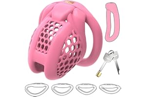 Male Lightweight Honeycomb Chastity Cage with 4 Curved Rings, Chastity Devices for Male Cross-dressing and Male Restraint -CA