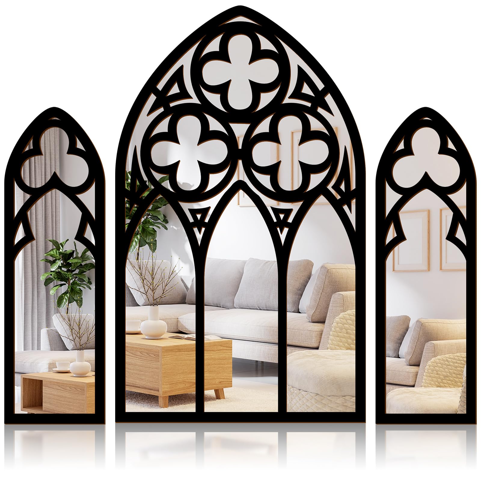 Photo 1 of 3 Pack Gothic Mirrors Wall Decor Vintage Cathedral Arch Frame Mirror Goth Room Decor 13.78 Inches Rustic Spooky Decorative Mirror Wall Hanging for Bedroom Bathroom Living Room (Silver)
