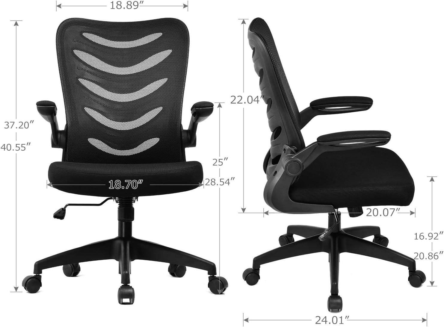 ComHoma Desk Chair Ergonomic Office Chair Mesh Computer Chair with Flip Up Arms Lumbar Support Adjustable Swivel Mid Back for Conference Home Office, Black: Furniture & Decor