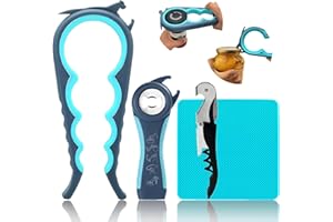Otstar 6-in-1 Jar Opener & Bottle Opener Set for Weak Hands - Multi-Function Kitchen Opener Tool for Seniors with Arthritis, Elderly - Includes Jar Lid Gripper Pad, Corkscrew Opener