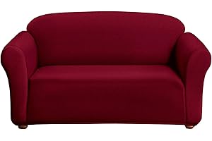 Kashi Home Milan Furniture Slipcover Fitted Protector Couch Cover Jacquard Soft Stretch Non Slip Fabric, Loveseat, Burgundy