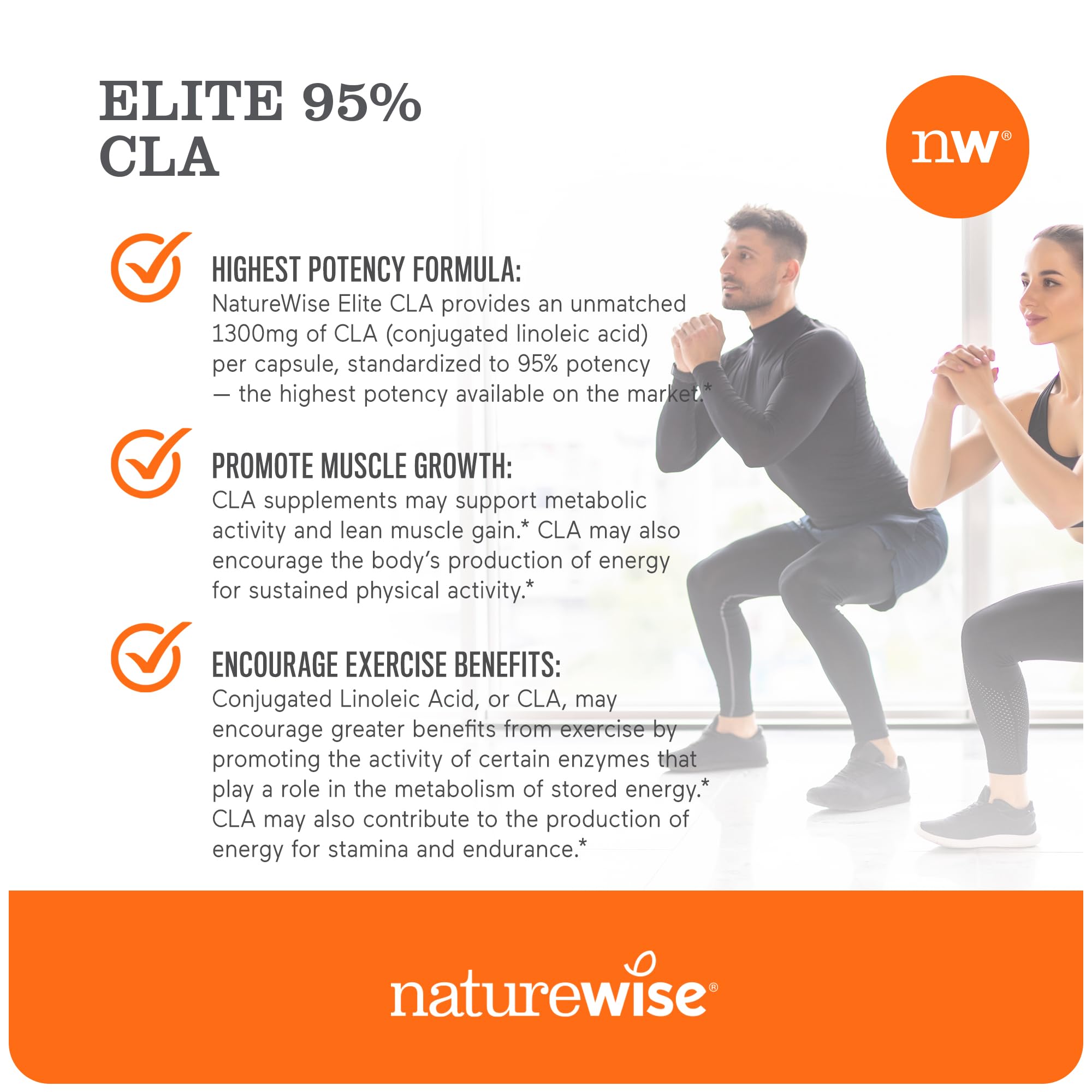 NatureWise CLA 1300 - 95% Active Conjugated Linoleic Acid for Women and Men, Not Stimulating, Supports Weight & Fitness Goals - Non-GMO, Gluten Free - 90 Softgels[1-Month Supply]