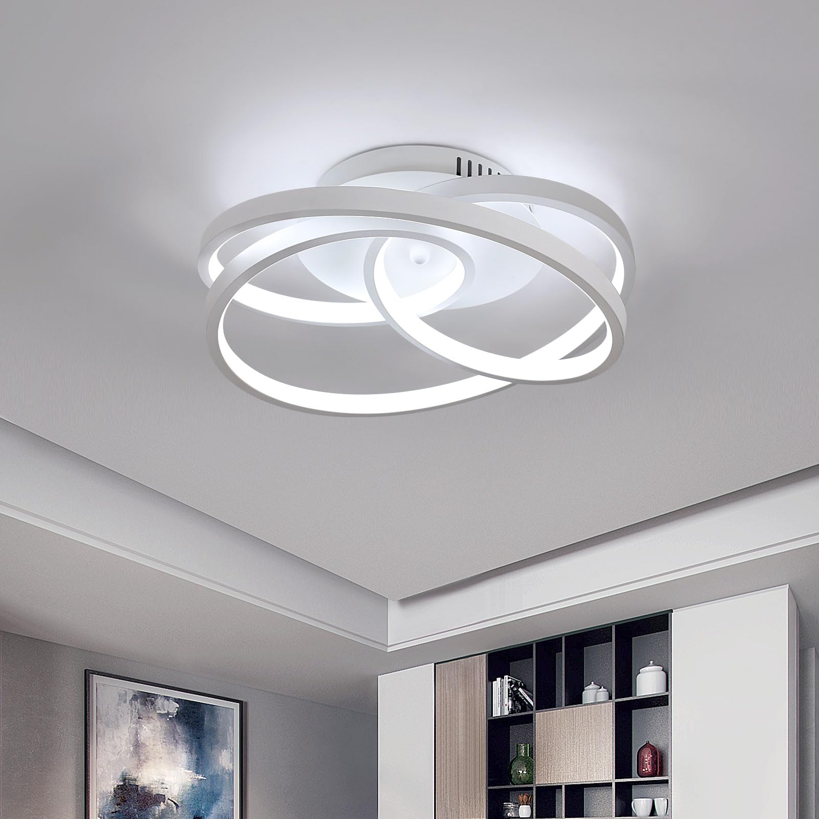Dorlink LED Ceiling Light, White Round Shape Personality Creative Modern Ceiling Lights, 40W Cool White 6500K Aluminum Light Fittings Ceilings for Bedroom, Hallway, Living Room, Kitchen