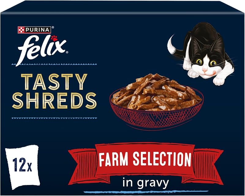 Felix Tasty Shreds Farm Selection in Gravy Wet Cat Food 12x80g