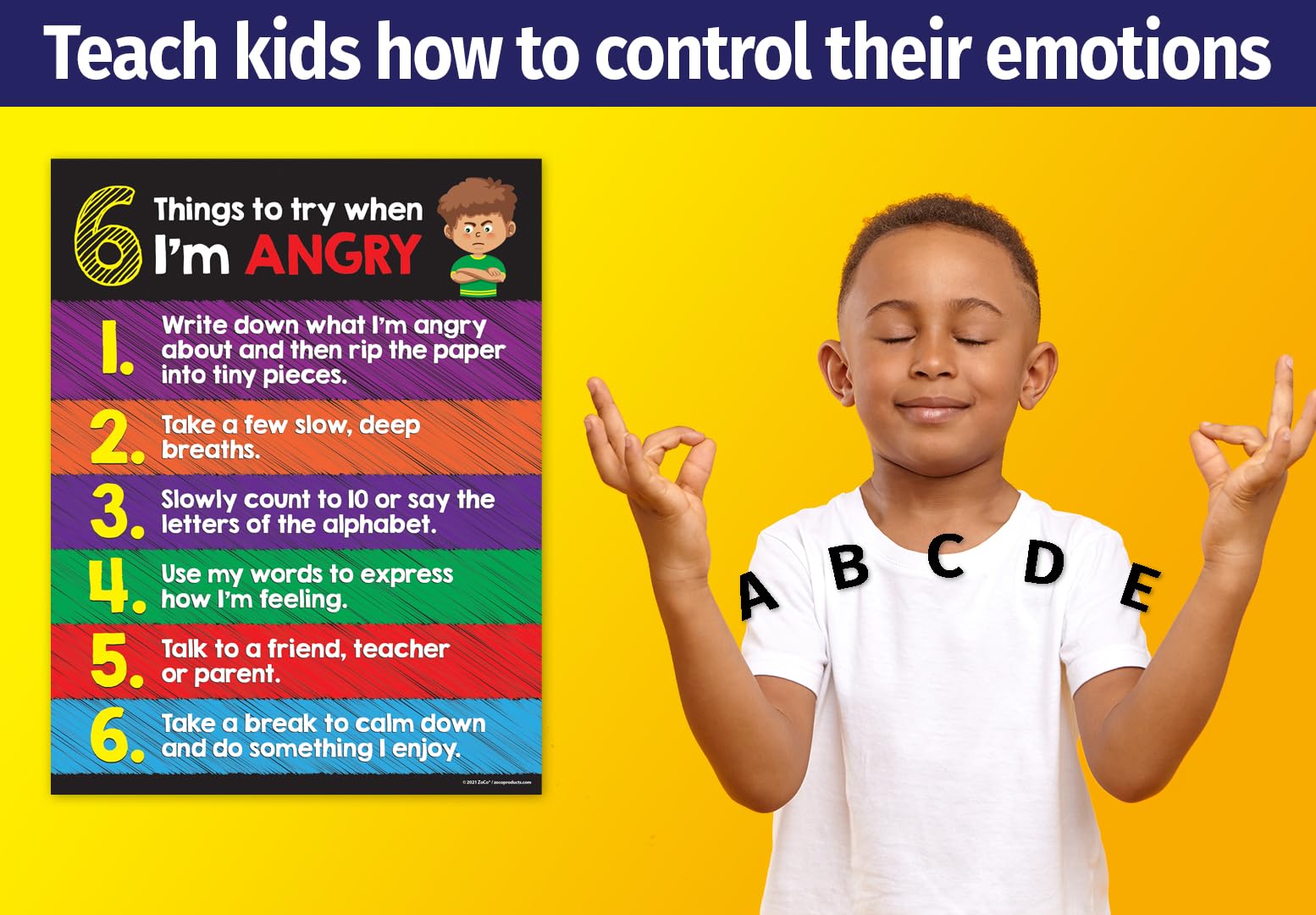 Safety Magnets ZOCO – Anger Management Poster for Kids – SEL Behavior Chart for Classroom or Calm Down Corner – Coping Skills Visual Tool – Laminated 17x22 – Preschool Elementary Emotional Regulation