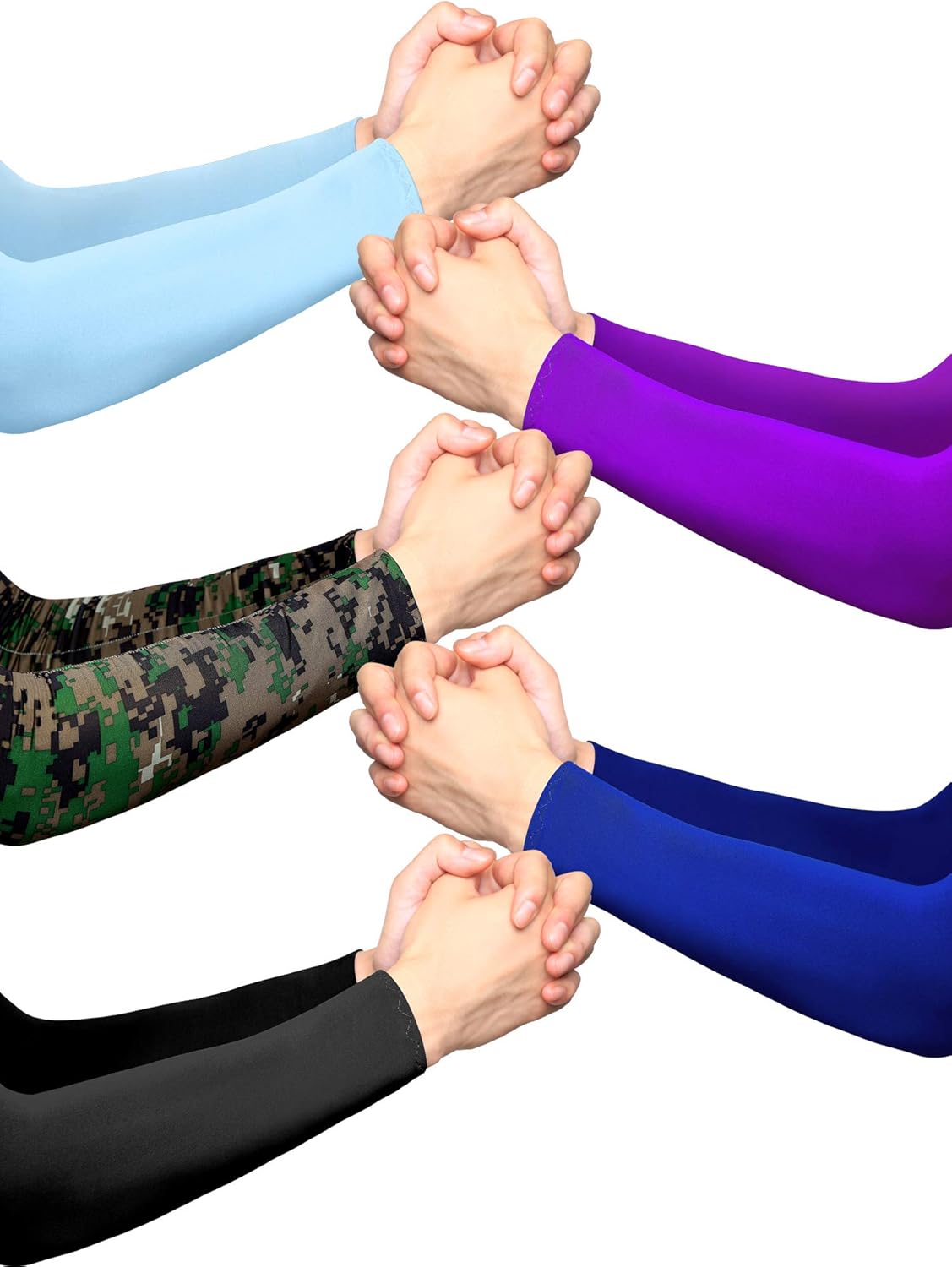 10 Pairs UV Protection Sleeves Sun Protection Cooling Arm Sleeves Anti-Slip Ice Silk Arm Covers for Men and Women (White, Grey, Black, Blue, Purple, Pink, Camouflage): Clothing