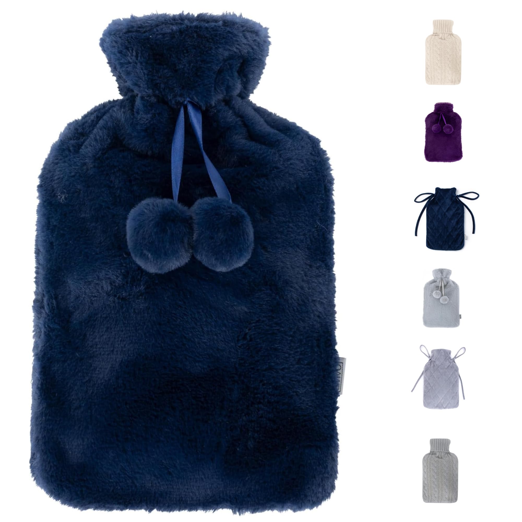 LIVIVO 2L Hot Water Bottle with Cover UK - Large Thermoplastic Hot Water Bottles for Adults Winter Warmth & Stress Relief - Warm Hot Water Bag, Removable Washable Cover, Leakproof Screw Cap - Navy