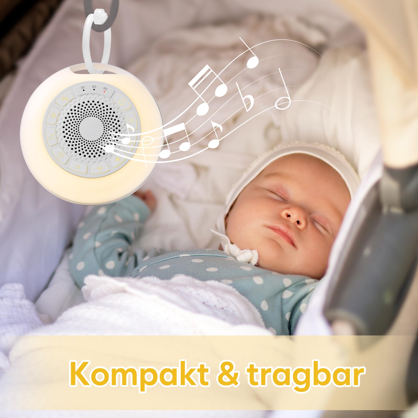 Easy@Home White Noise Machine: Tragbare Einschlafhilfe Babys mit weißem Rauschen | Nachtlicht | 26 Beruhigende Schlaflieder & Naturgeräusche | 3 Timer-Einstellungen | 7 Bunte Beleuchtung & USB 7
