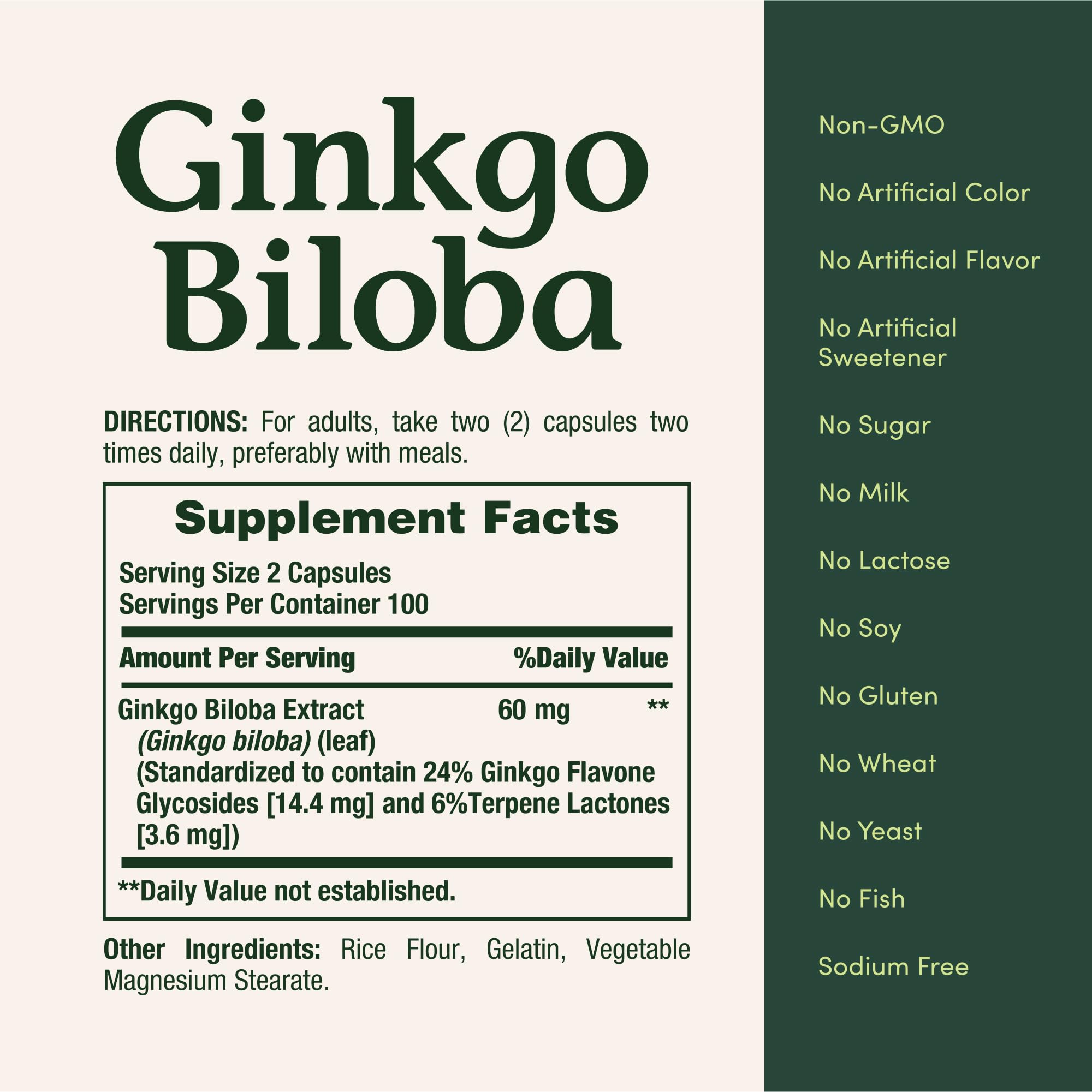 Nature's Bounty Ginkgo Biloba, Supports Healthy Brain Function, Herbal Supplement, 60 Mg, 200 Capsules
