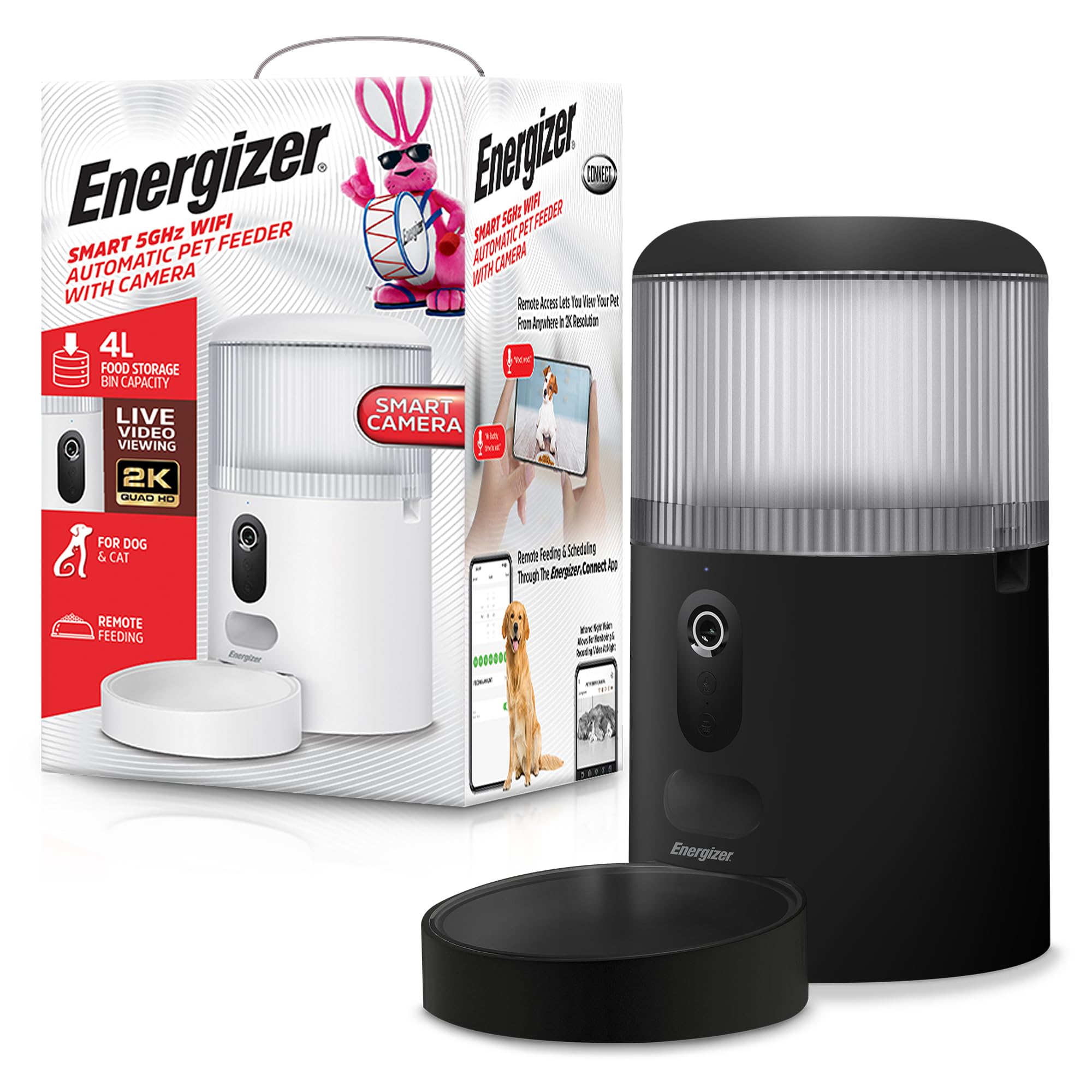 Photo 1 of Energizer Smart Pet Feeder with 2K Video Camera, 5Ghz & 2.4Ghz Dual Band Wi-Fi, 2-Way Audio, Night Vision, 4L Food Capacity, Remote Feeding Dogs & Cats, Compatible with Alexa & Google, Records