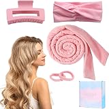 CNMTCCO Heatless Hair Curling Headband Flannel Velvet No Heat Curls Ribbon Pink view 1