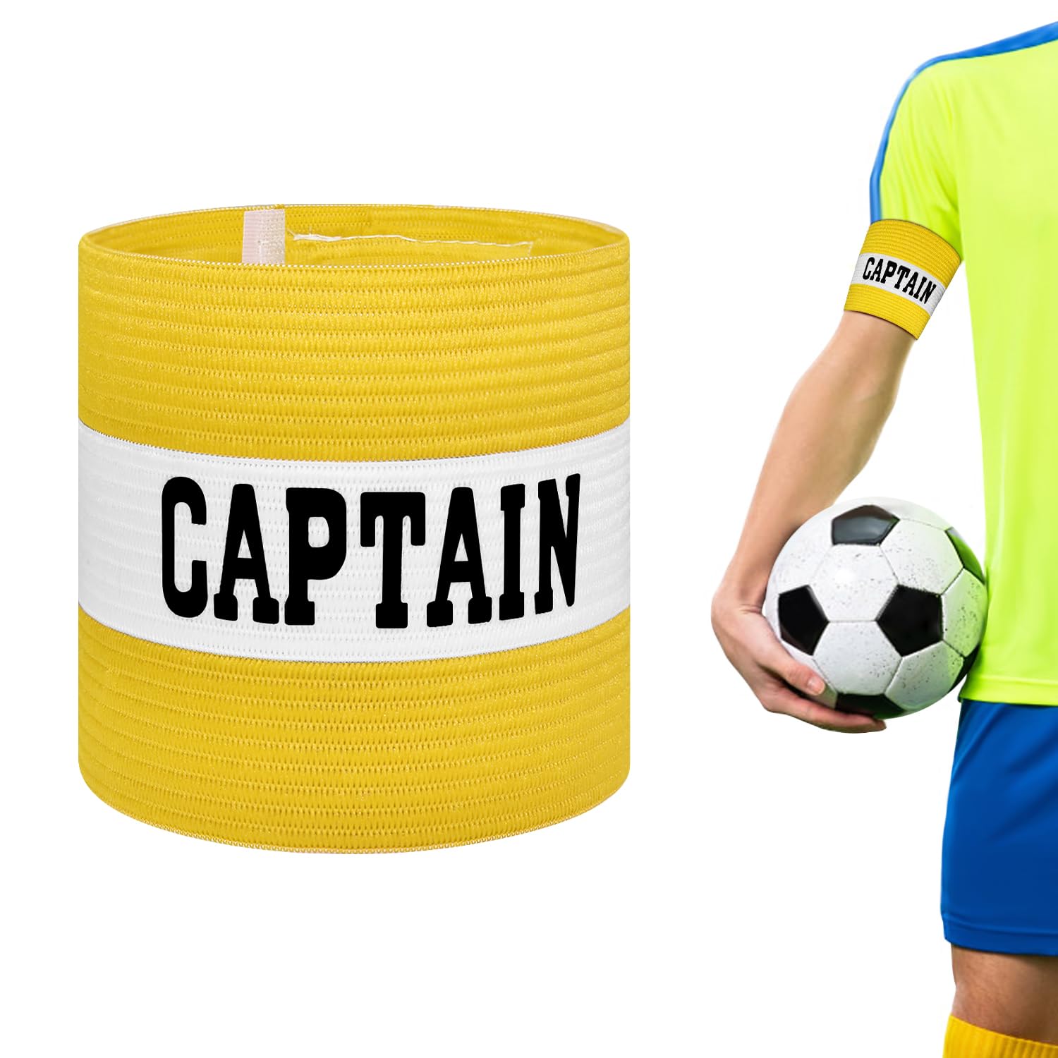 Mezeic Unisex Captain's Armband for Football, Adult & Junior Elastic Soccer Captain Armbands Team Sports Accessories - Yellow, One Size
