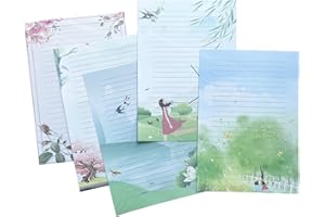 50 Writing Stationery Paper, Lined Stationery Paper for Writing Letter, Notes, Invitations, Craft, 5 Different Style (11.7 x 