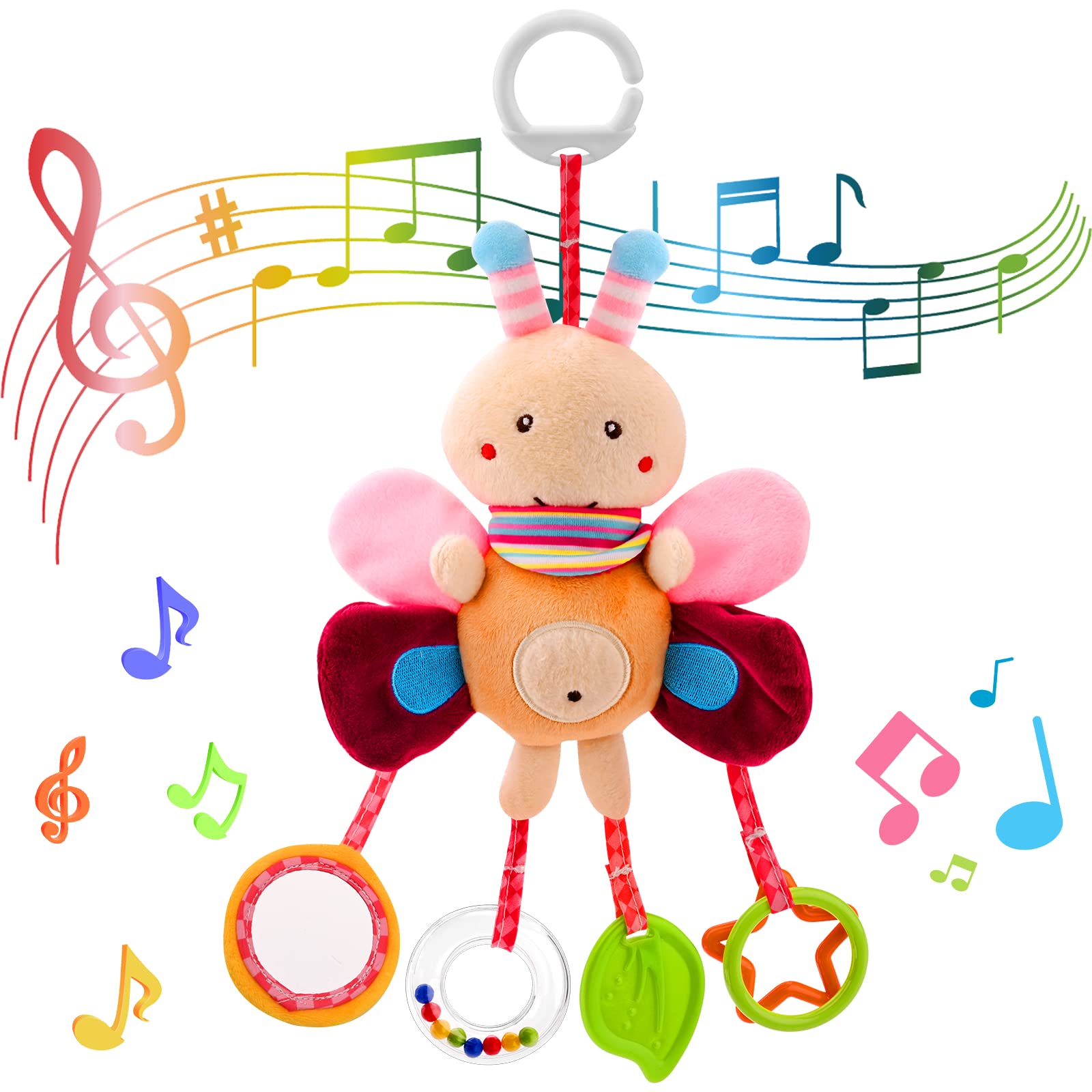 Jodsen Baby Pram Pushchair Toys Newborn Sensory Toy for Babies Soft Plush Early Development Stroller Car Toy Hanging Activity Toy with Teether Clip on Pushchair Handbells Baby Rattles Toys (Cute Bee) — image 1