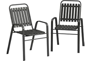 Outsunny Stackable Patio Chairs Set of 2, Outdoor Patio Dining Chairs with High Backrest, Plastic Slatted Seat and Armrest fo