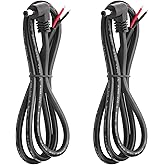 Jienk 2Pcs 3FT 16AWG Right Angle DC Power Pigtails Cable, 5.5mm x 2.5mm Male Barrel Jack Plug to Bare Wire Open End Repair Cable for CCTV Security Camera,DVR,LED Strip Light Power Supply Replacement