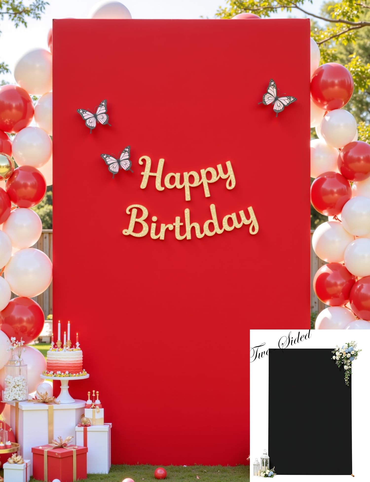 Photo 1 of Square Arch Backdrop Cover, 6.6FT x 4FT Red Black Stretchy Spandex Fitted Square Arch Stand Cover for Birthday Party Wedding Ceremony Banquet Photo Decoration