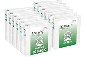 Office Essentials Economy View 3 Ring Binders, 1.5" Round Rings, 2.1" Spine, 275-Sheet Capacity, White Binders (12-Pack of 03426)