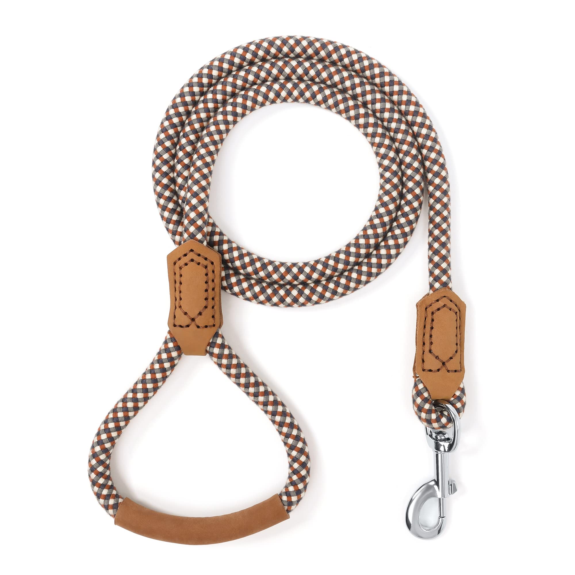 Photo 1 of Mile High Life | Premium Leather Dog Leash | Strong Rope Leash | Leather Handle | Zinc Alloy Strong Clasp | Small Medium Large Dogs | 4/5/6 Feet(Brown, 72 Inch (Pack of 1))